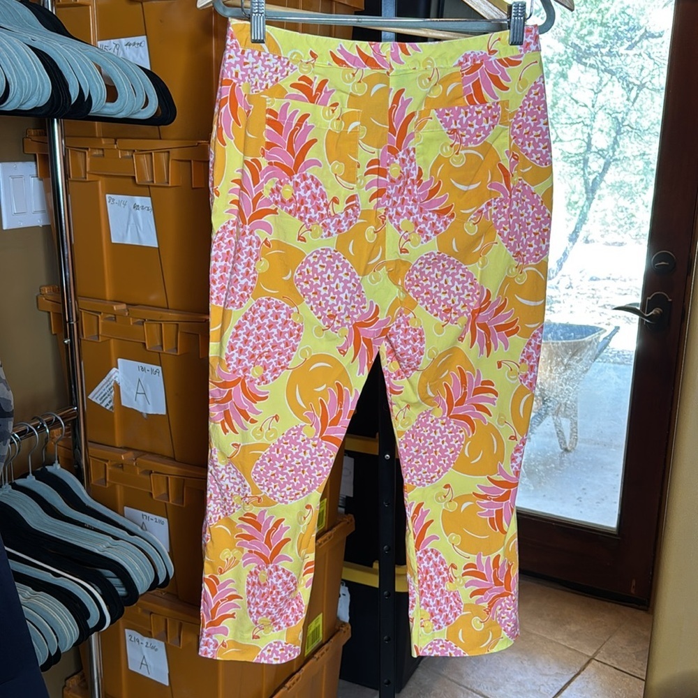 Vintage Lilly Pulitzer Tropical Fruit Print Capri Pants Size 8 Pink Yellow Rare - Picture 7 of 11